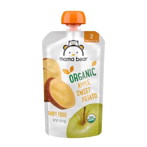 Amazon Brand - Mama Bear gluten free Organic Baby Food, Stage 2, Apple, Sweet Potato, 4 ounce (Pack of 12)
