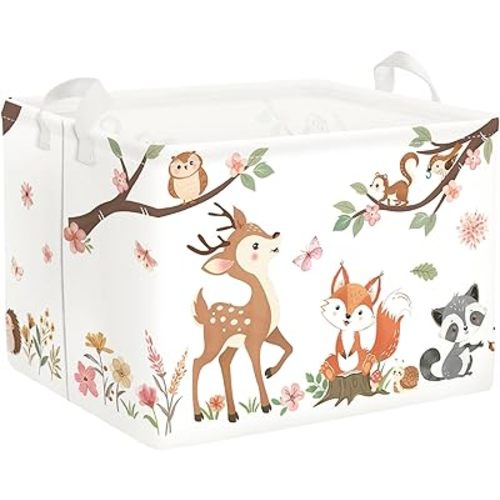 Clastyle Forest Animal Baby Laundry Hamper Leaf Kid Storage Basket Boy Girl Gift Toy Box Collapsible Clothes Organizer Nursery Bin for Bedroom,Deer,40 * 30 * 30 cm
