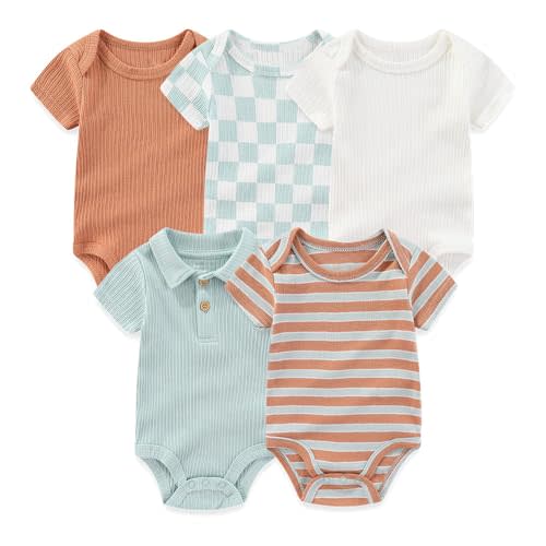 Kiddiezoom Newborn Baby Bodysuit Short-Sleeve Rompar Clothing Set 5-Piece