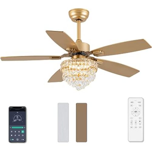 Chandelier Ceiling Fans With Lights And Remote, Gold 42 In