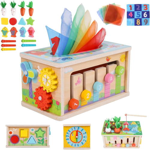 Montessori Toys for 12-24 Months, Shape Sorting Activity Cube Educational Learning Toys for 1 2 3 Year Old Girl Boy Christmas Gifts