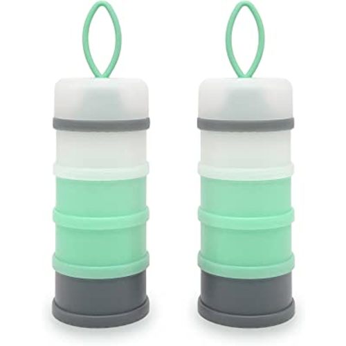 LADISO Baby Formula Dispenser, Portable Milk Powder Dispenser Container, Baby Feeding Travel Storage Container, Non-Spill Stackable Baby Snack Storage Container, BPA Free, 4 Compartments, 2 Packs