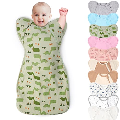 Knirose 3-Way Wearable Swaddle Blankets Sleep Sacks with Arms Up, Hands Up Sleeping Sack Easy Diaper Changing Sleeping Bag for Baby Boy Girl Newborns Transitions to Arms-Free Calms Startle Reflex