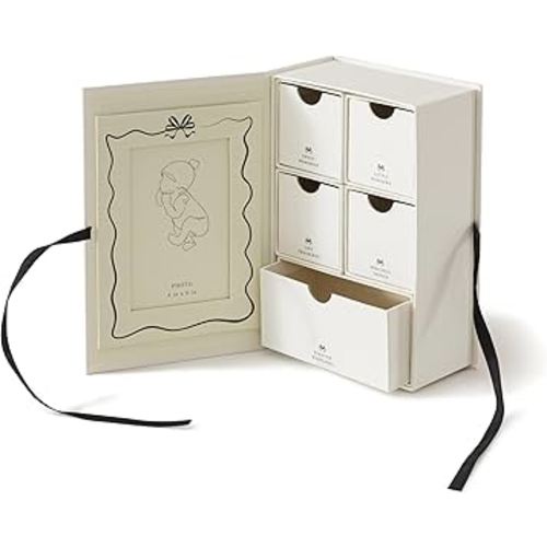 Soul & Lane Baby Keepsake Box with 5 Compartments, Baby Memory Box with Photo Frame, Newborn Storage Organizer for Girl and Boy, Memory Keeper for New Parents