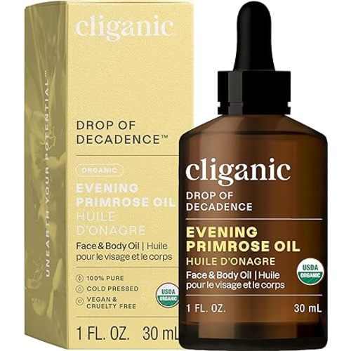 Cliganic Organic Evening Primrose Oil, 100% Pure (1oz) - For Hair & Face | Natural Cold Pressed Unrefined (Packaging May Vary)