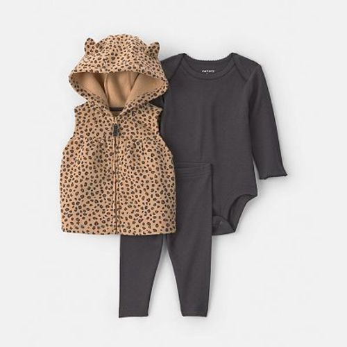 Baby Girl Carter's 3-Piece Leopard Fleece Long Sleeve Vest, Bodysuit & Leggings Set