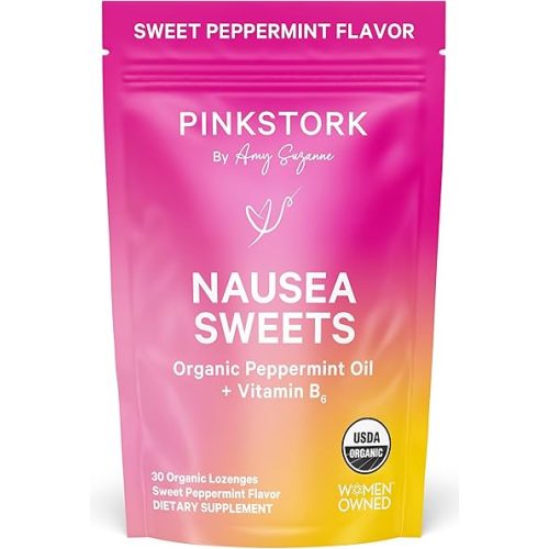 Pink Stork Organic Peppermint Sweets for Morning Sickness and Motion Sickness Support, Added Vitamin B6, 1st Trimester Pregnancy Must Haves - 30 Wrapped Peppermint Candies
