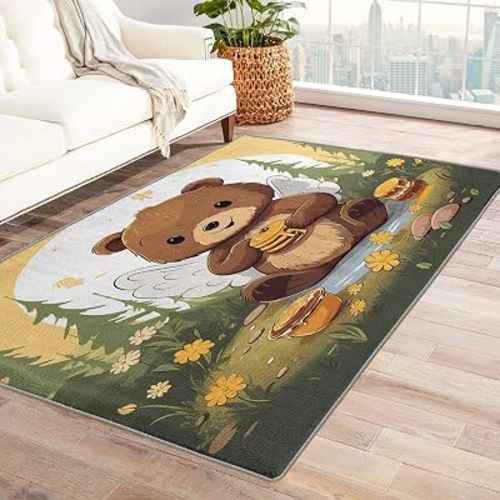 Kids Rug & Home Decor - 2x3 Rug, Woodland Nursery Rugs for Entryway Living Room Bedroom, Cute Bear Carpet, Washable Non Slip Soft Low Pile Indoor Door Mat & Room Decor