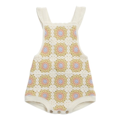 Citron Daisy Granny Square Romper