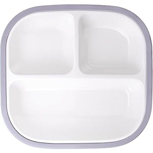 BABELIO 8'' Toddler Porcelain Plates with Silicone Suction Sleeves, Lead & BPA Free, Divided, Microwave & Dishwasher Safe, Stay Put, Suitable for Kids/Babies, Grayish Purple