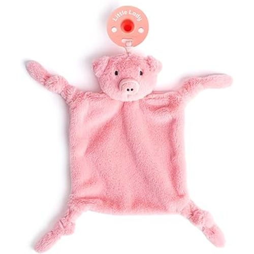 Pacifier Holder with Detachable Pacifier by Bella Tunno, Soft Animal Lovey Snuggle Toy Attaches to Teethers, Baby Gift for Newborn Boys and Girls, Babies 0+ Months, Pig