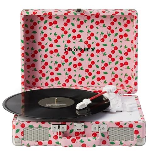 Crosley CR8005F-RC Cruiser Plus Vintage 3-Speed Bluetooth in/Out Suitcase Vinyl Record Player Turntable with Built-in Speakers, Retro Cherry