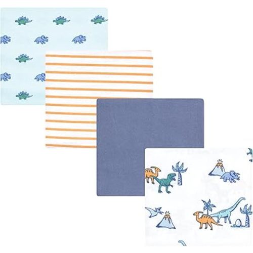 Hudson Baby Unisex Baby Cotton Rich Flannel Receiving Blankets 4-Pack, Pastel Dino, One Size