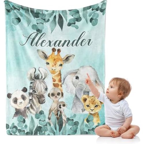 Personalized Baby Safari Blanket for Boys with Name