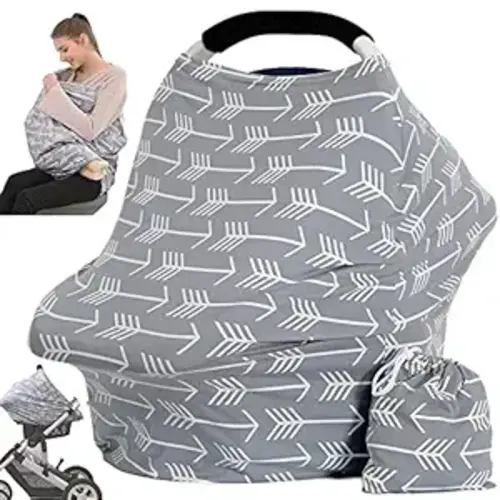 Car Seat Canopy Breastfeeding Cover - Multi Use Baby Stroller and Carseat Cover, Breastfeeding Covers, Classical Gray Arrows