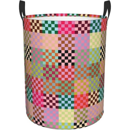 Laundry Basket Colorful Checkered Decor,Waterproof Laundry Hamper Checkered Decor Collapsible Laundry Baskets With Handles,Toy/Clothes Storage Basket For Home Bedroom Bathroom Decor