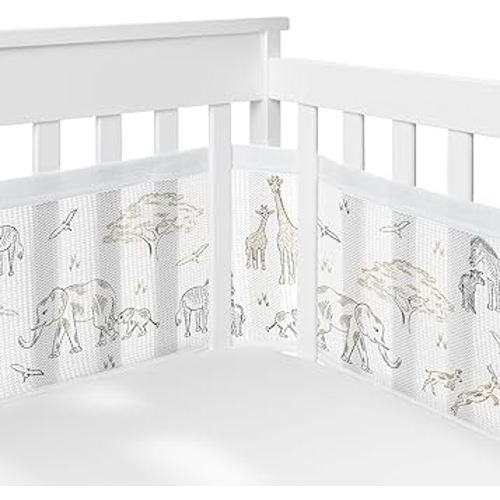 Sweet Jojo Designs + BreathableBaby 2-Piece Breathable Mesh Crib Liner Set (Jungle Safari Animals) for Boys/Girls, Baby, Infants/Newborn Nursery (Animal, Giraffe, Adventure, Elephants, Beige, Black)