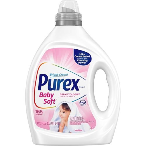 Purex Baby Soft Liquid Laundry Detergent, Ultra Concentrated, 82.5 fl oz, 165 Loads, Hypoallergenic, Dye Free, Gentle on Skin
