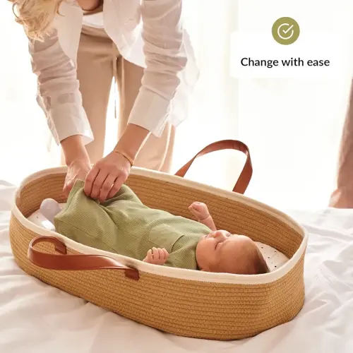 Amazon.com : LittleLaughs Moses Basket for Babies with Muslin Blanket | Changing Basket for Baby Dresser | Portable Basket for Your Baby’s Needs | Baby Changing Basket with Pad | Woven Basket for Travel & Nursery : Baby