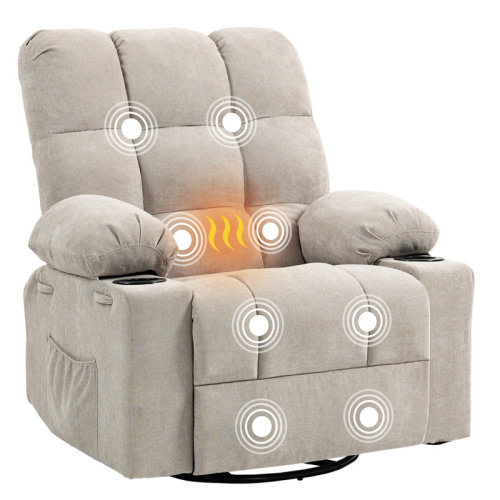 Overstuffed Heated Massage Swivel Rocker Recliner with USB and Cup Holders | Wayfair