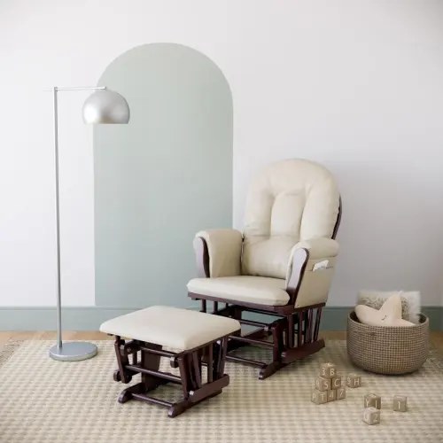 Ashley Furniture: Storkcraft Hoop Glider and Ottoman - Espresso/Beige