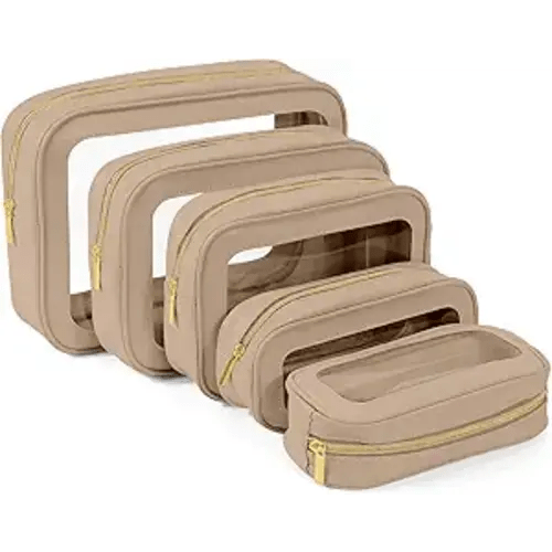 5PCS Clear Toiletry Bag,TSA Approved Travel Makeup Pouch with Zipper for Cosmetics and Toiletries，Diaper Bag Organizer Pouch Set，Women's Purse Organizer and Clear Car Bag