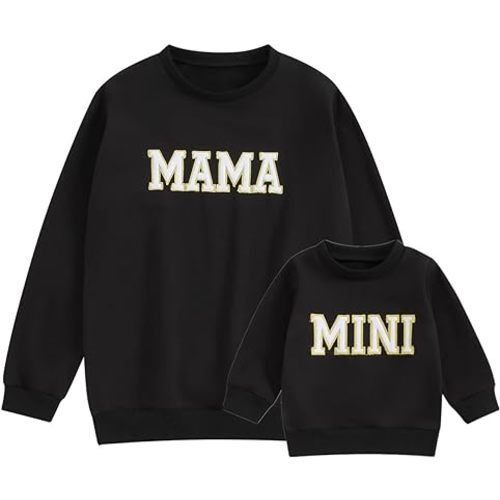 Mommy and Me Letter Print Matching Family Outfits Long Sleeve Crewneck Casual Sweatshirt T-Shirt
