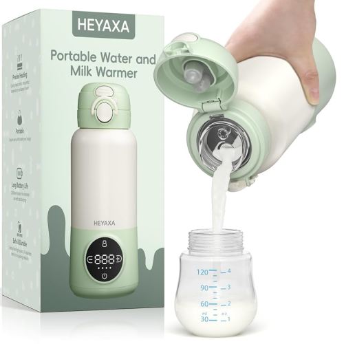Portable Bottle Warmer for Travel, Fast Heating with12000mAh Battery & Fast Charger, Pasteurization for Hygiene, Precise Temp Control,15oz Capacity, Leak-Proof, Ideal for Night Feeding (Green)