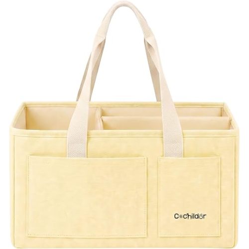 Canvas Baby Diaper Caddy Organizer with Handle, Pale Yellow
