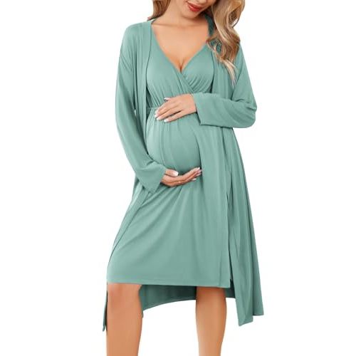Ekouaer Maternity Nursing Gown and Robe Set Labor Delivery Nursing Nightgowns for Breastfeeding Pregnancy Clothes