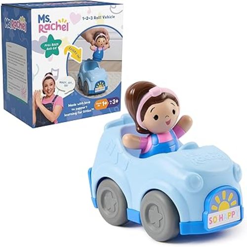 Ms. Rachel, Herbie’s 1-2-3 Roll! Vehicle with Click-in Figure & Pull Back Action, Educational Toys & Toddler Toys for Girls & Boys Ages 1-3Y+