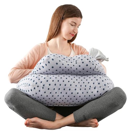BATTOP Nursing Pillow for Breastfeeding, Plus Size Breastfeeding Pillows for More Support,with Adjustable Waist Strap and Removable Cotton Cover, Adults Pillow, Grey