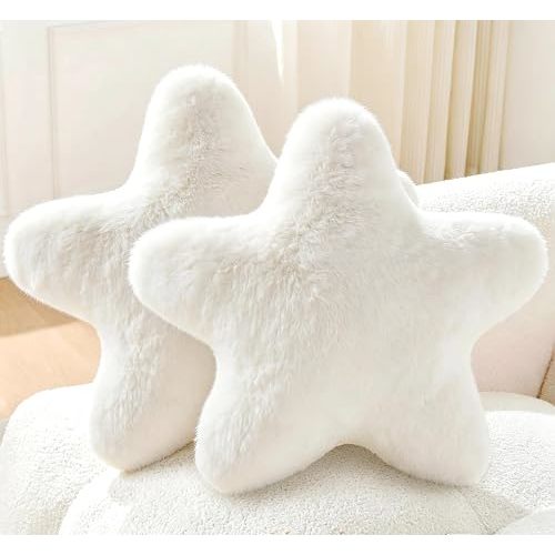 Set of 2 Throw Pillows Star Pillow Couch Pillows Decorative Pillows Bed Pillows Cute Pillows,White 15"