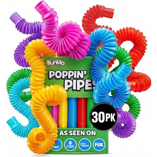BUNMO Pop Tubes - Sensory Toys - Fidget Toys - Imaginative Play & Stimulating Creative Learning - Hours of Fun for Kids - Tons of Ways to Play - Non-Mouthable Toy 3+ - 30 Pack Large