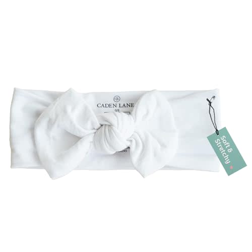 Caden Lane Baby Headwrap with Knotted Bow, Soft & Stretchy Bamboo Viscose, Comfortable Infant Hairband for Newborn & Toddler Girls, Ideal Gift for Baby Shower & Milestone Celebration, Lace White
