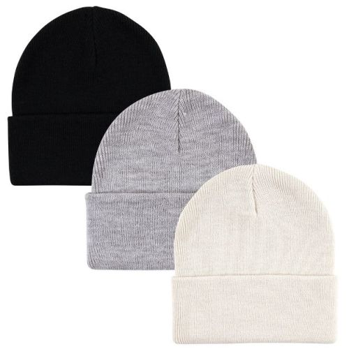 Hudson Baby Unisex Knit Cuffed Beanie 3pk, Cream Black, Infant Toddler