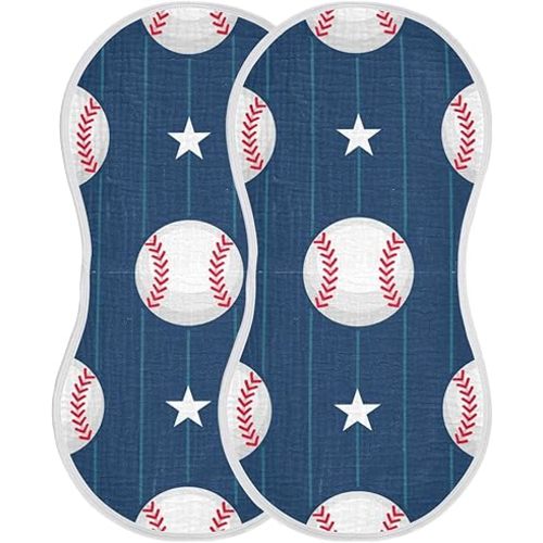 Muslin Baby Burp Cloths Set of 1, Soft Absorbent Baseball Stripe Muslin Washcloths, Bibs, Face Towel for Newborn Boys Girls, 22 x 11 Inch