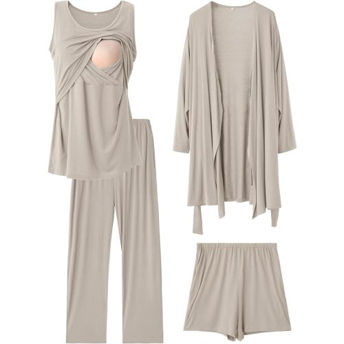 Rnxrbb 4 PCS Nursing Pajamas Gown Set Postpartum Pajama Nightgown Breastfeeding Pj for Hospital Labor Delivery