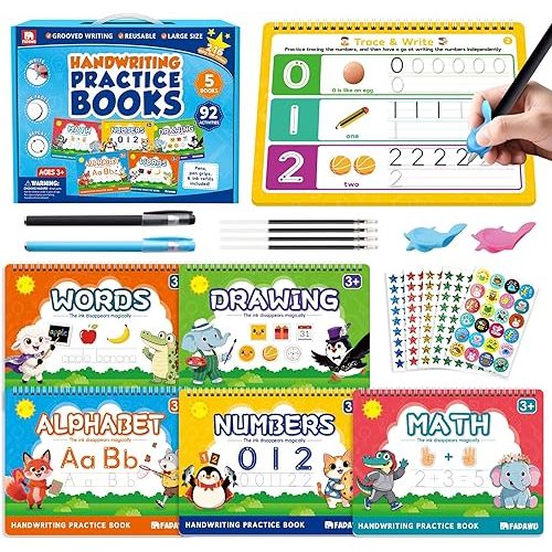 Magic Grooved Writing Practice Books for Kids, Large Grooved Handwriting Copybook, Reusable Learn to Write Number Letter Preschool Tracing Workbook for Kids Ages 3-8, Birthday Gifts Toys