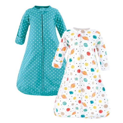 Hudson Baby Cotton Long-Sleeve Wearable Sleeping Bag, Sack, Blanket, Happy Planets, 3-9 Months