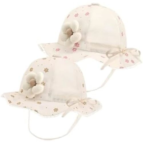 2 Pack Baby Girl Sun Hat,Toddler Infant Flower Bucket Hat Sun Protection Cap Outdoor Summer Beach Essentials