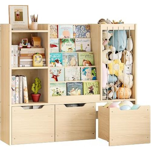 EXPERLAM Kids Bookshelf and Stuffed Animal Storage Organizer