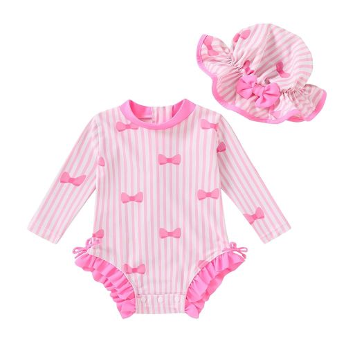 Amazon.com: Infant Baby Swimsuit Girl Long Sleeve UPF 50+ Sun Protection One-Piece Rash Guard with Hat Zipper Bathing Suit (Pink Bow,18-24 Months): Clothing, Shoes & Jewelry