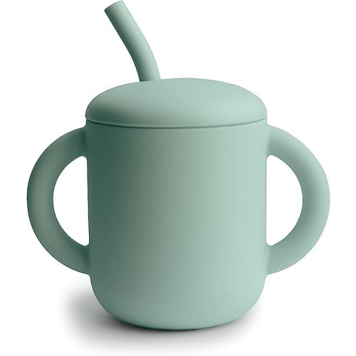 mushie 100% Silicone Training Cup & Straw for Toddlers | 6 Months+ (Cambridge Blue) 6 fl oz