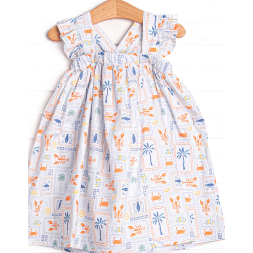 Santorini Stamps Dress, Blue