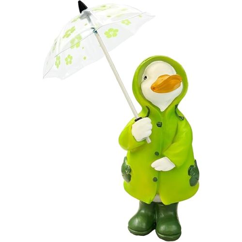 Duck Statue for Holding Umbrella Home Decor Resin Sculptured Hand Painted Figurine Creative Craft Cute Decoration Gift for Kids Womens Decorative Garden Yard Room