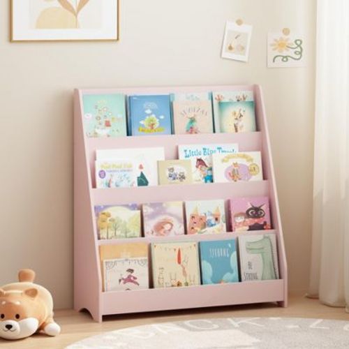 4-Tier Kids Bookshelf, Front-Facing Book Display Shelf for Kids Room, Playroom and Nursery, Pink