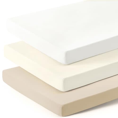GRSSDER Mini Crib Sheets Fitted, Pack and Play Sheets 3 Pack, Ultra Soft Stretchy Pack N Play Sheets, Universal Fit for Playard Mattress, Jersey Crib Sheets Neutral for Boys and Girls, Cream/Beige