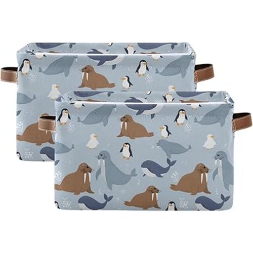 Aslsiy Storage Basket Polar Bear Cute Arctic Animals-1 Nursery Bins Baby Canvas Box Clothes Shelf Basket Laundry Hampers 2 Pcs