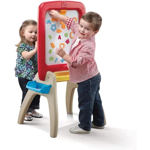 Step2 All Around Easel for Two, Kids Activity Table, Double-Sided Art Board, Made of Durable Plastic, Includes 94-Piece Soft Foam Magnets, For Toddlers 3+ Years Old